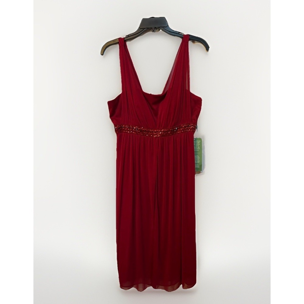 NWT Jessica Howard Red Ruched V-Neck A-Line Dress W Rhinestones Size 10 $90